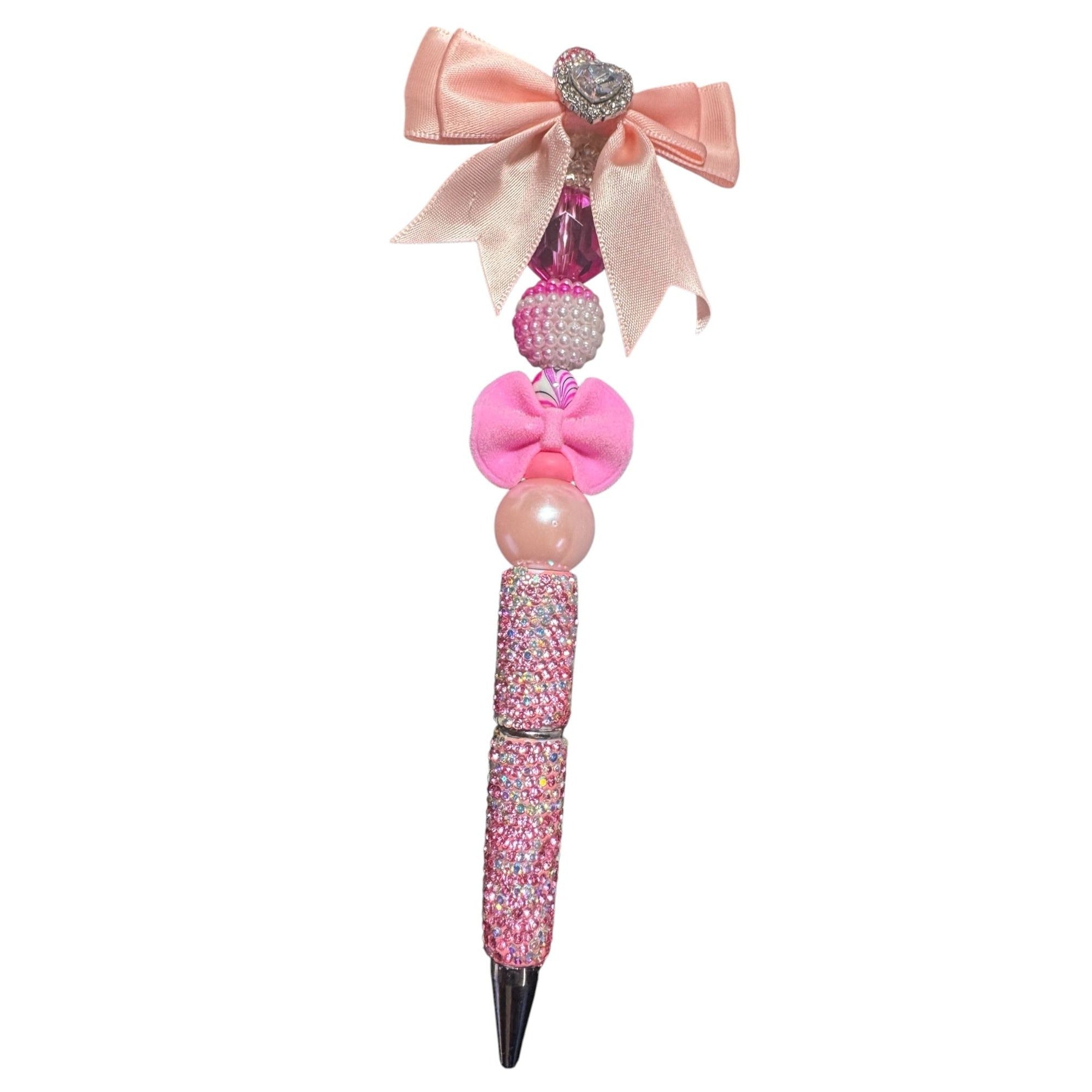 Sparkly Pink Decorative Pen with Bow Beads & Rhinestones - Fun Writing Accessory for Kids & Teens