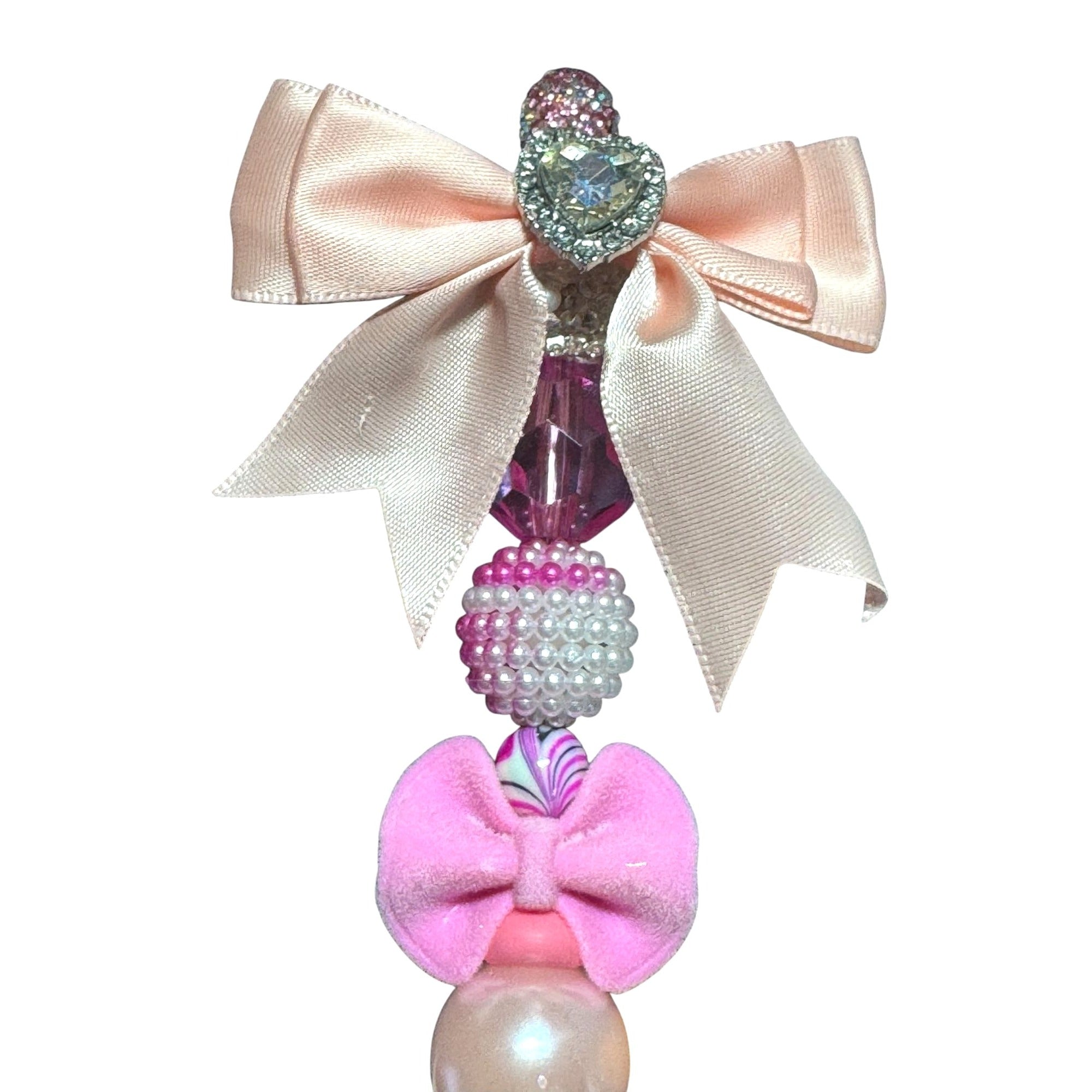 Sparkly Pink Decorative Pen with Bow Beads & Rhinestones - Fun Writing Accessory for Kids & Teens