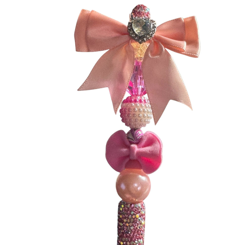 Sparkly Pink Decorative Pen with Bow Beads & Rhinestones - Fun Writing Accessory for Kids & Teens