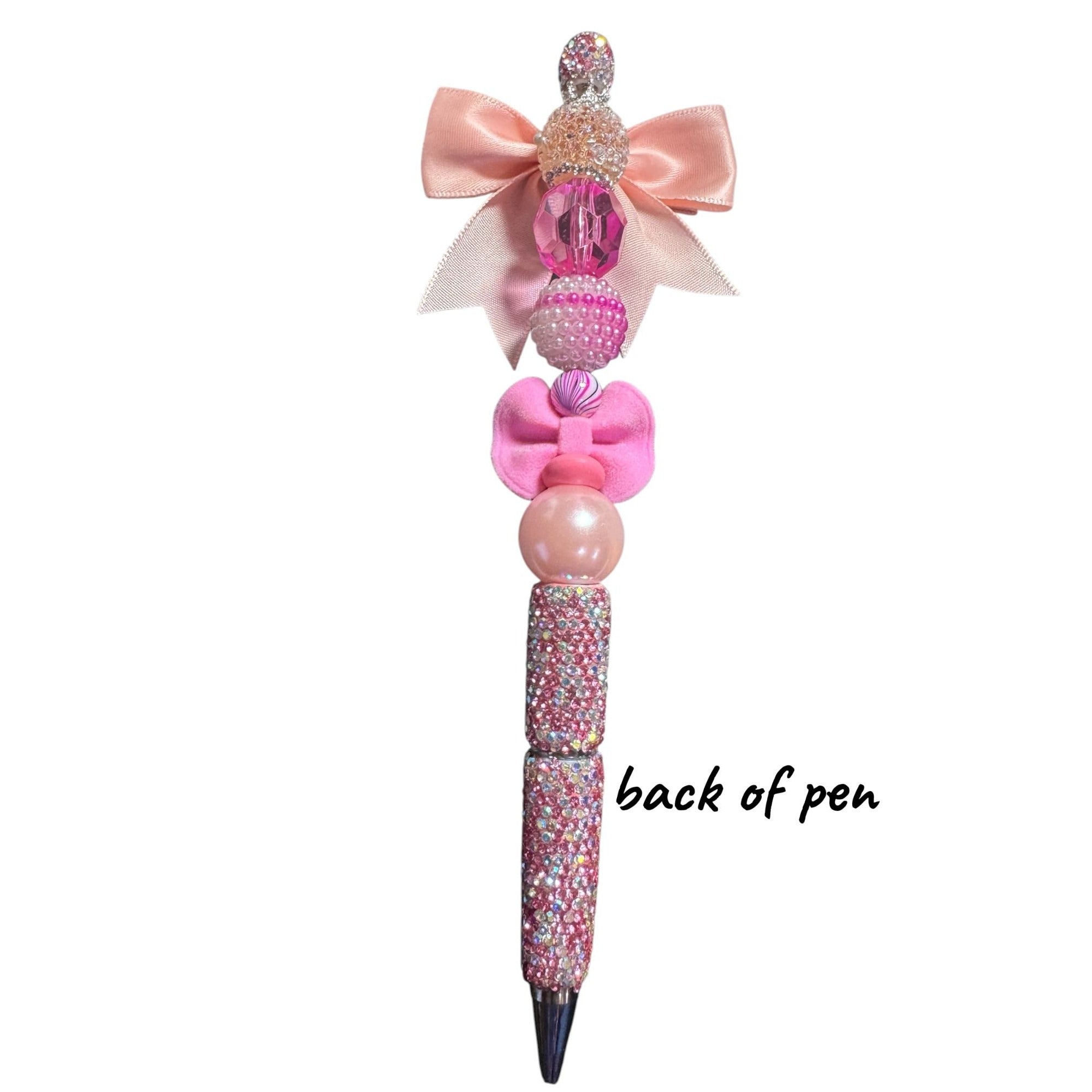 Sparkly Pink Decorative Pen with Bow Beads & Rhinestones - Fun Writing Accessory for Kids & Teens