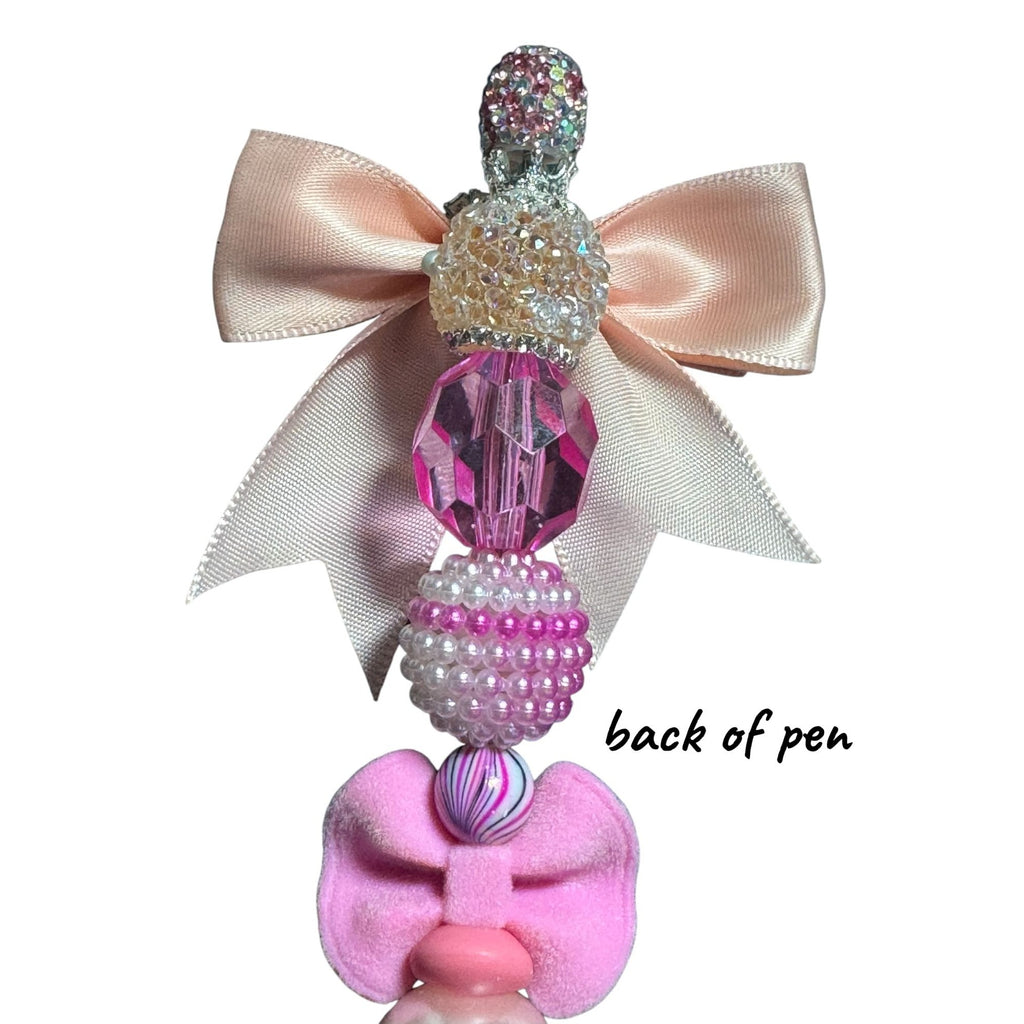 Sparkly Pink Decorative Pen with Bow Beads & Rhinestones - Fun Writing Accessory for Kids & Teens
