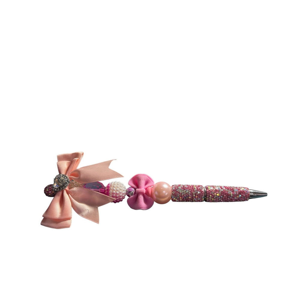 Sparkly Pink Decorative Pen with Bow Beads & Rhinestones - Fun Writing Accessory for Kids & Teens