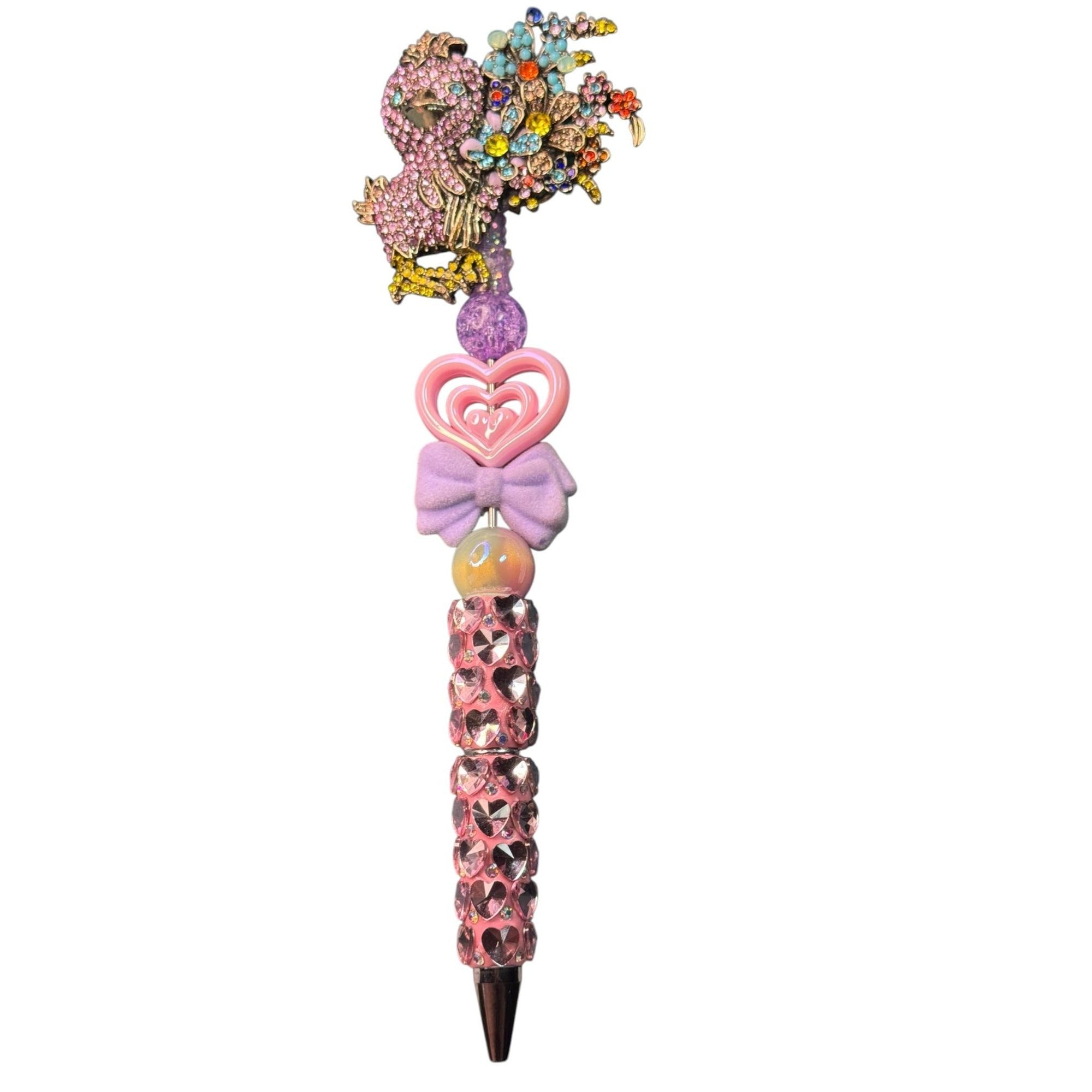 Kawaii Bird Chick Pen Pink Rhinestone Bling Bow Heart Charm Cute Decorative Writing Pen