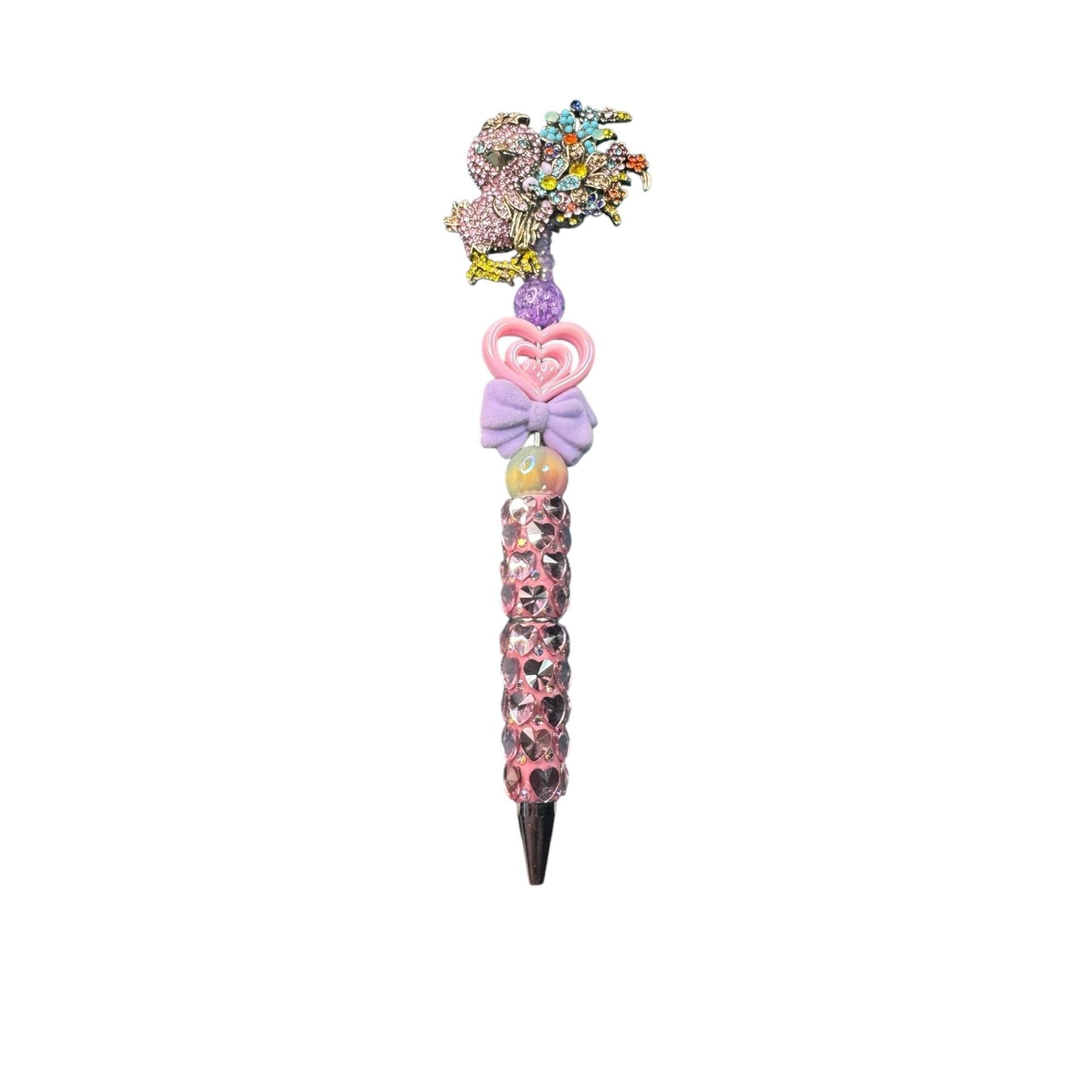 Kawaii Bird Chick Pen Pink Rhinestone Bling Bow Heart Charm Cute Decorative Writing Pen