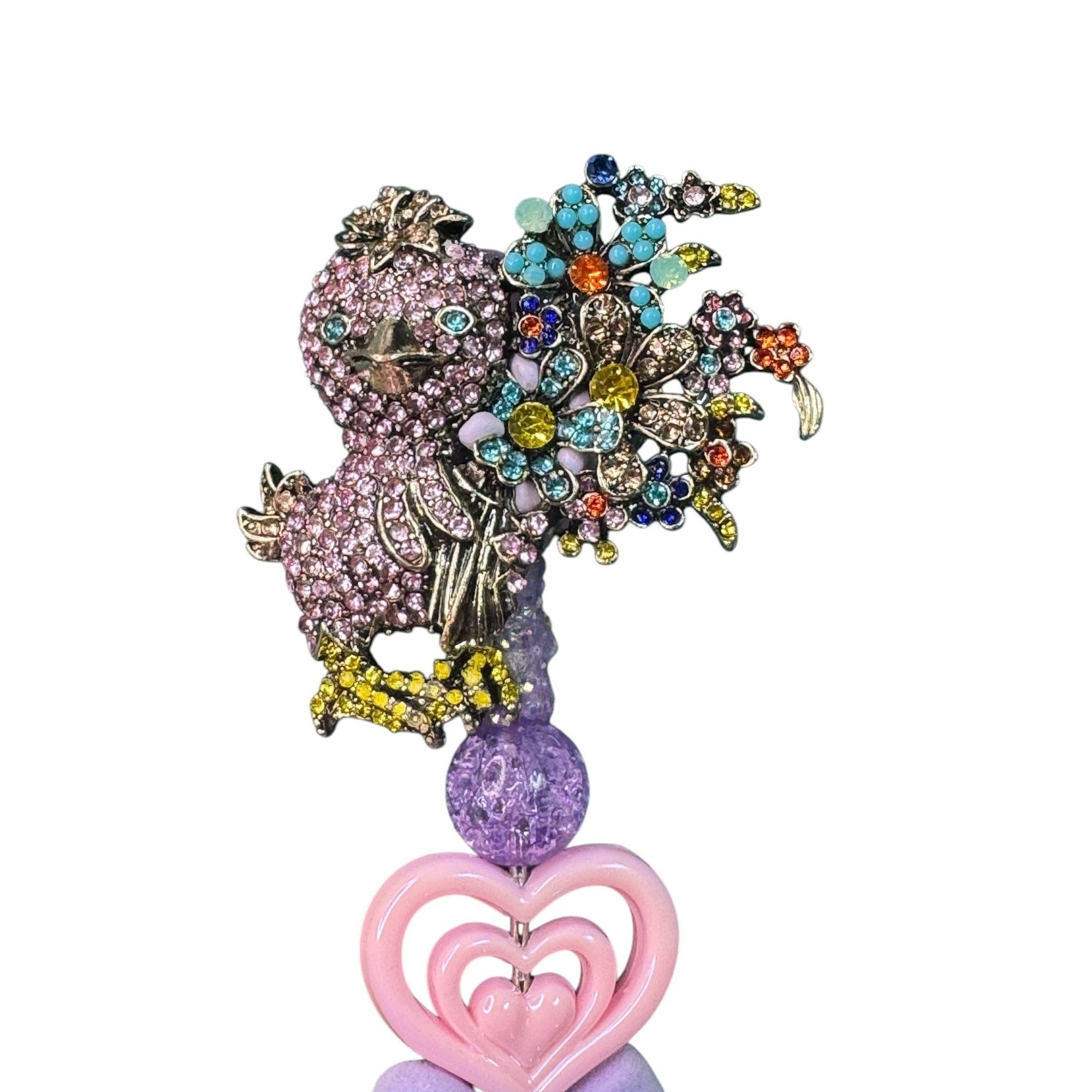 Kawaii Bird Chick Pen Pink Rhinestone Bling Bow Heart Charm Cute Decorative Writing Pen