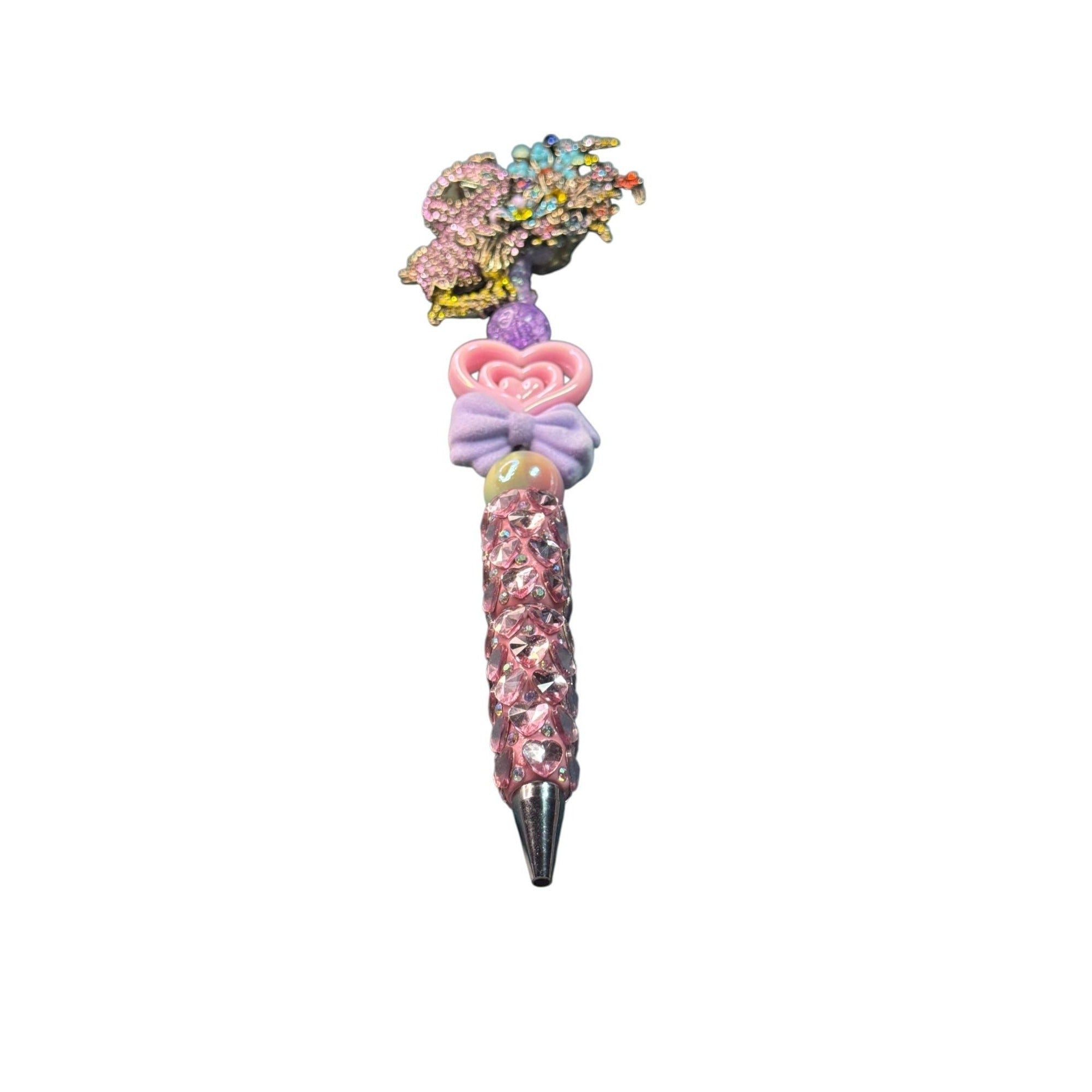 Kawaii Bird Chick Pen Pink Rhinestone Bling Bow Heart Charm Cute Decorative Writing Pen