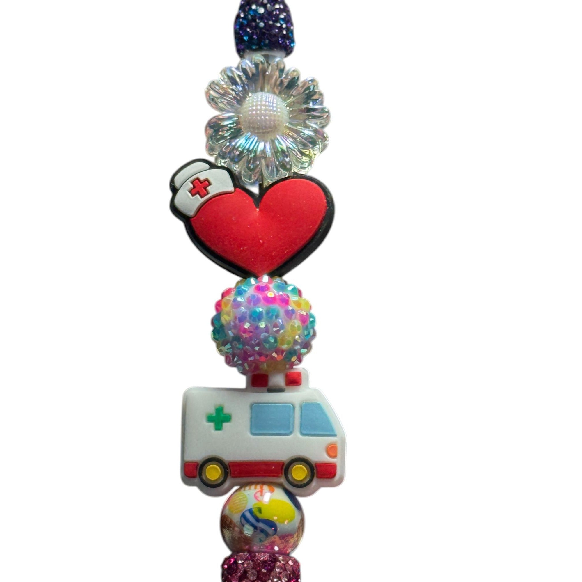 Nurse Medical Theme Beaded Pen Ambulance Heart Glitter Cute Novelty Gift