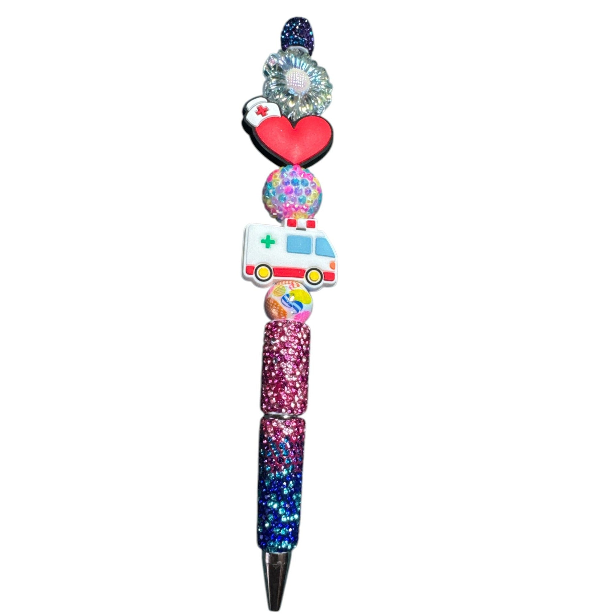 Nurse Medical Theme Beaded Pen Ambulance Heart Glitter Cute Novelty Gift