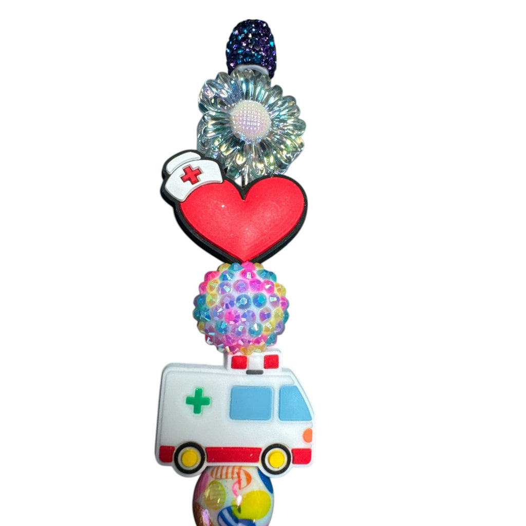 Nurse Medical Theme Beaded Pen Ambulance Heart Glitter Cute Novelty Gift