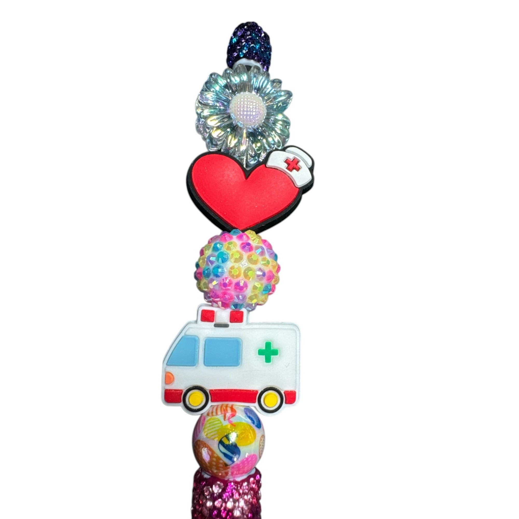 Nurse Medical Theme Beaded Pen Ambulance Heart Glitter Cute Novelty Gift