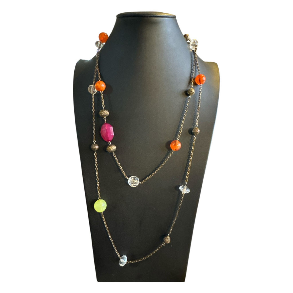 Colorful Multilayer Beaded Necklace With Mixed Chains & Lobster Clasp Closure