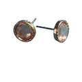 Rose Gold-Tone Stud Earrings With Faceted Center Stone & Textured Rim Elegant Design