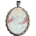 Vintage Van Dell 12k Gold-Filled Shell Cameo Locket Pendant With Hand-Carved Lady Profile Oval Design