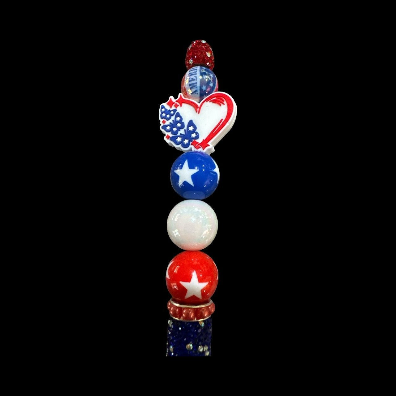 Happy 250th Birthday America Patriotic Red White & Blue Beaded Pen With Glitter Handle & Star Accents