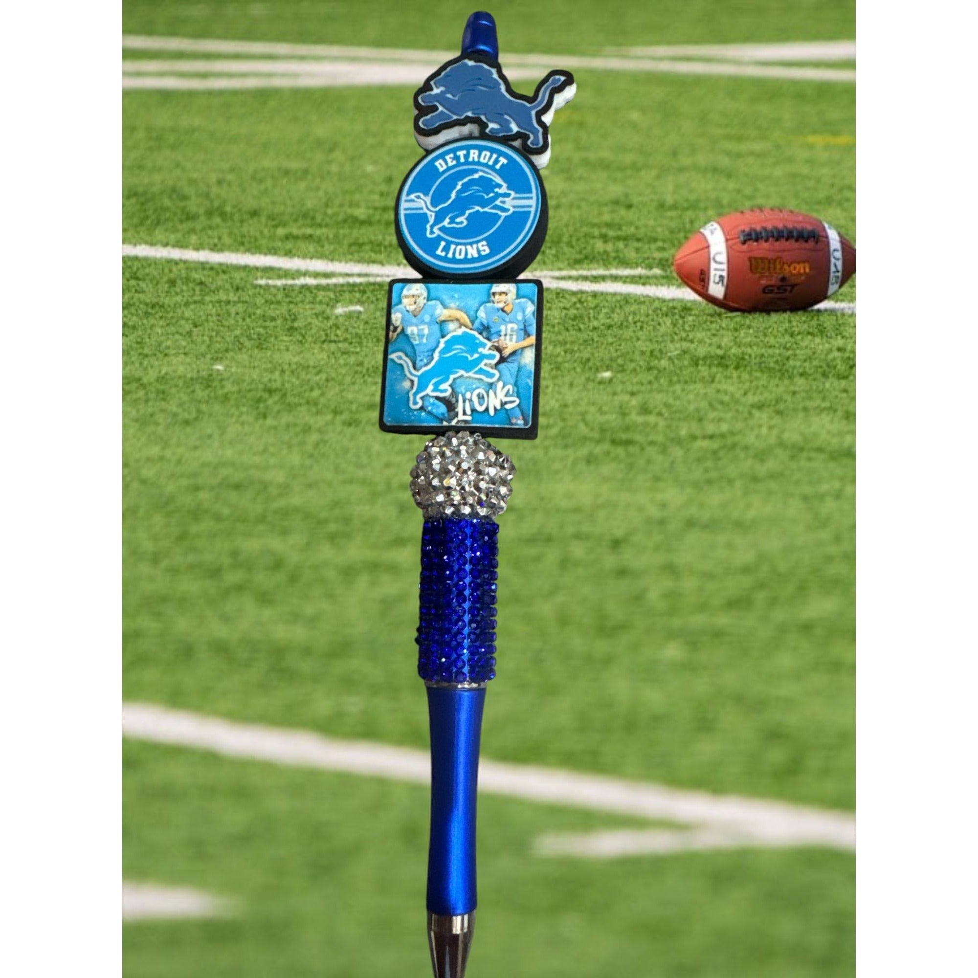 Detroit Lions Blue Rhinestone Ballpoint Pen With Team Logo Charms