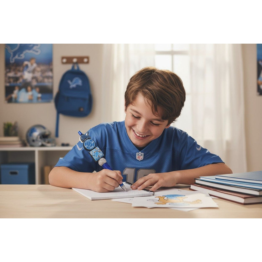 Detroit Lions Blue Rhinestone Ballpoint Pen With Team Logo Charms