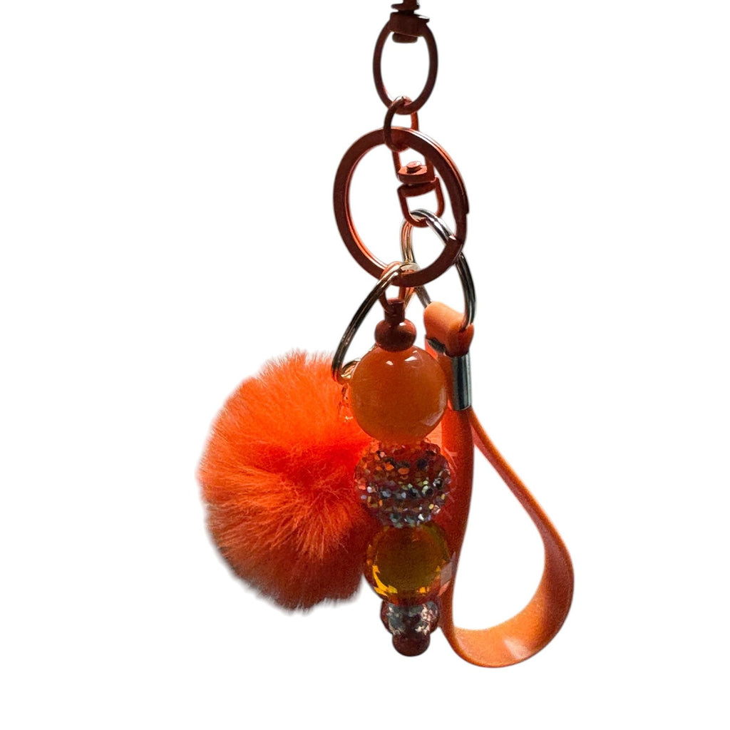 Orange Pom Keychain With Beads "You Are Kind" Strap And Faux Fur Charm Stylish Bag Charm Or Accessory