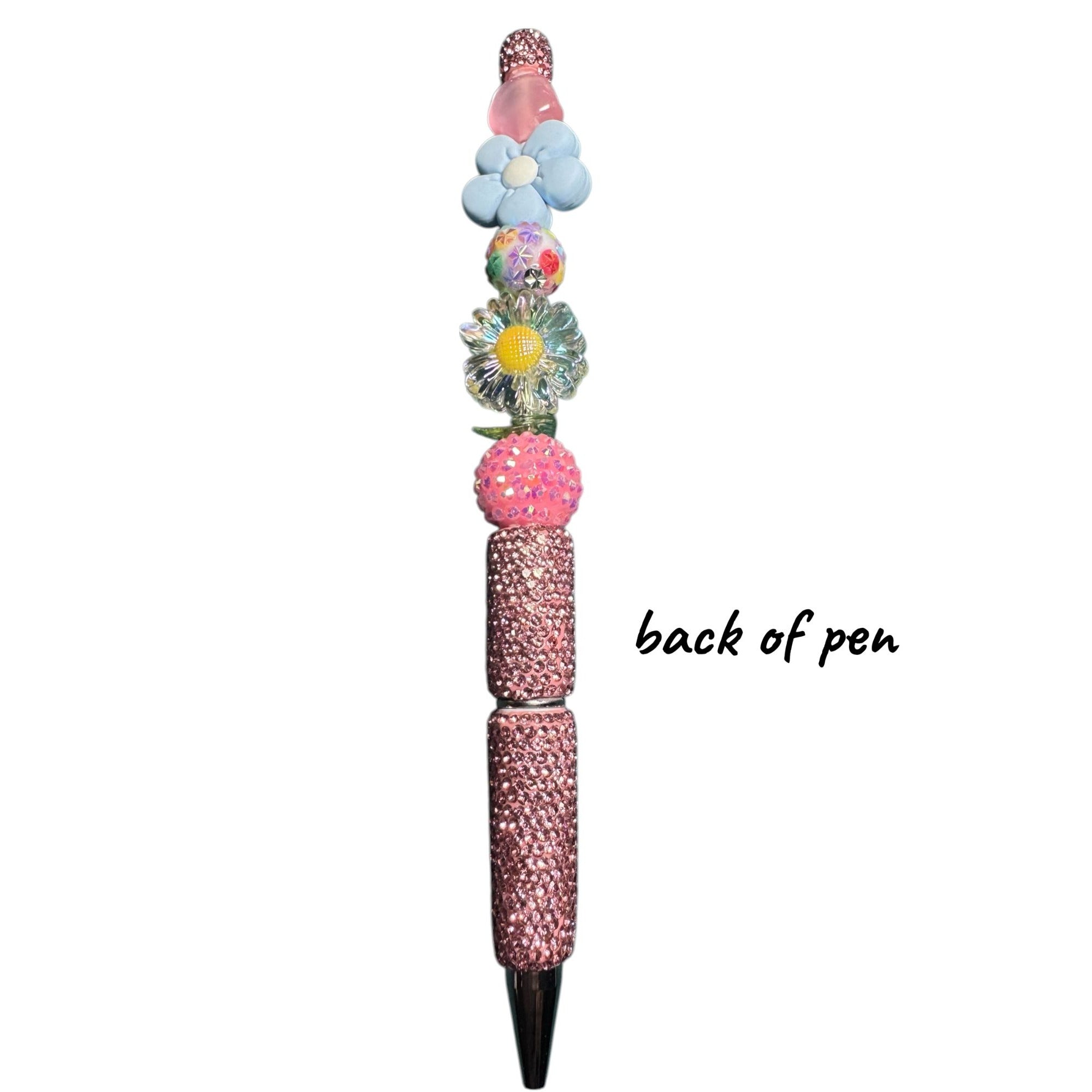Decorative Glitter Pen With Floral Bead Accents - Pink & Multi-Color Ideal For Kids Crafting & Writing