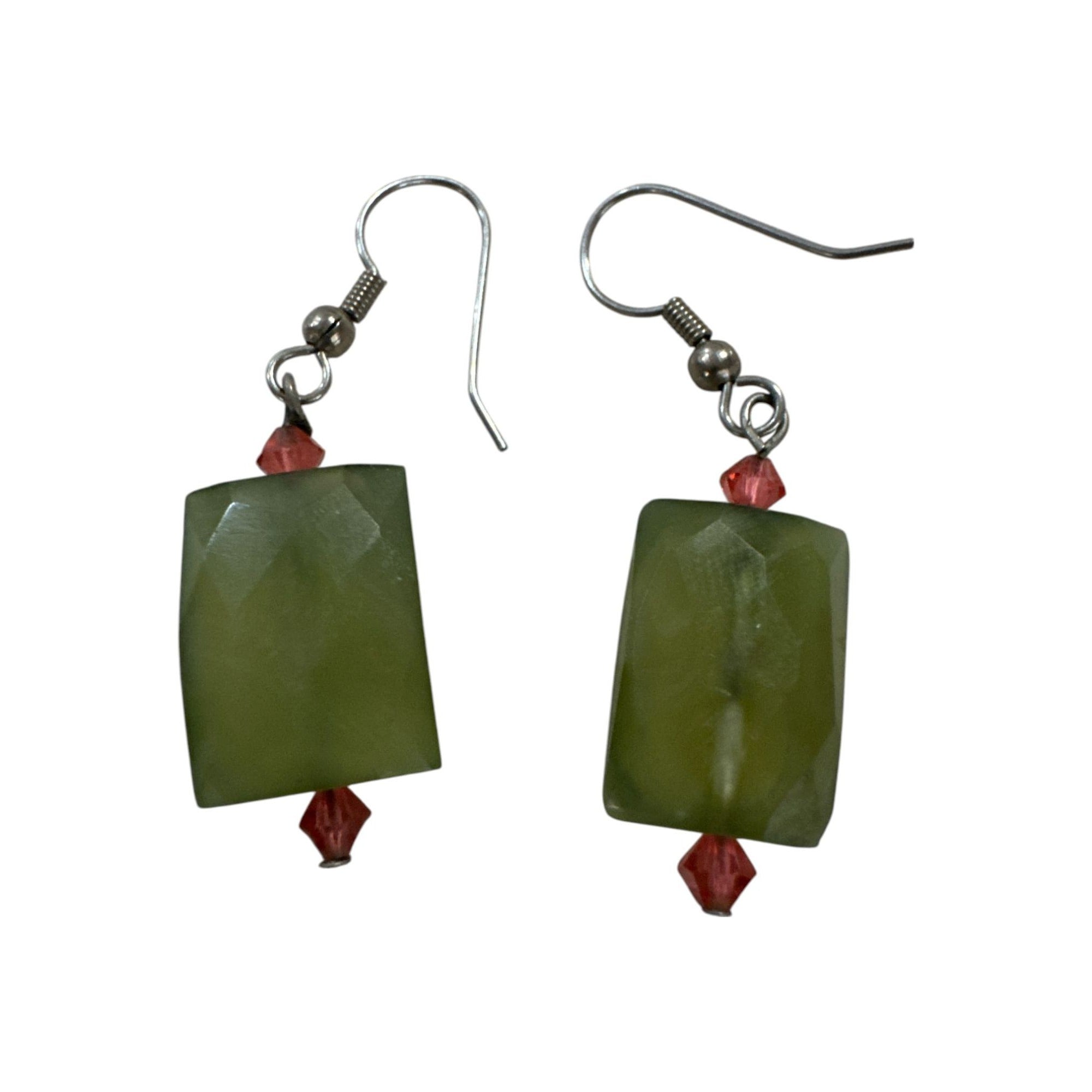 Green & Red Beaded Dangle Earrings With Silver Hooks Lightweight Handmade Jewelry For Women