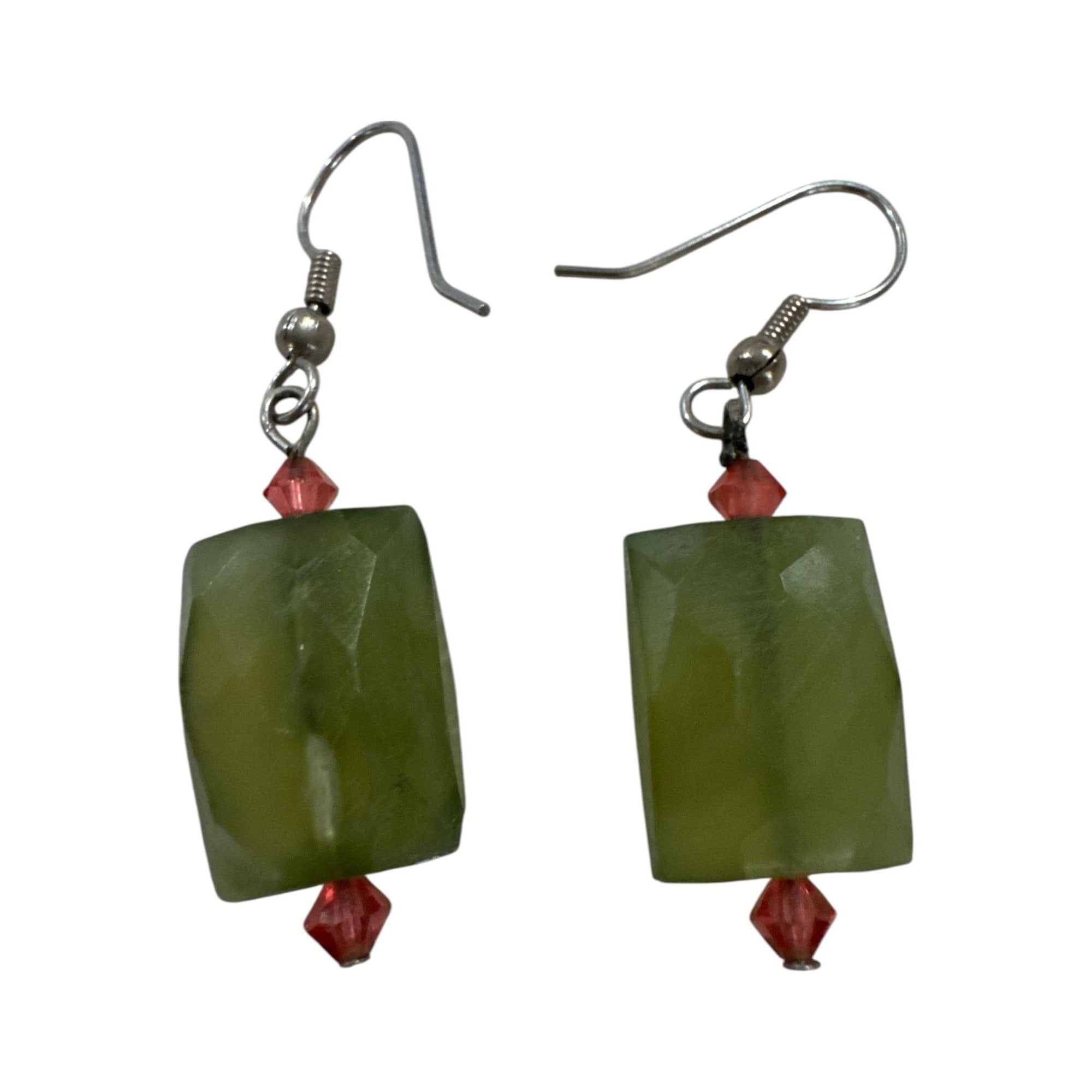 Green & Red Beaded Dangle Earrings With Silver Hooks Lightweight Handmade Jewelry For Women