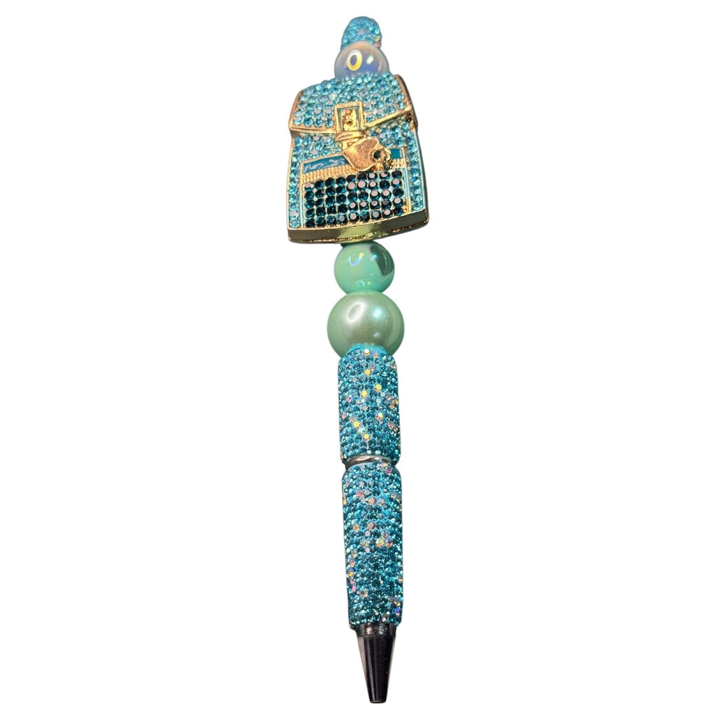Luxury Turquoise Crystal Beaded Pen With Handbag Design & Decorative Accents