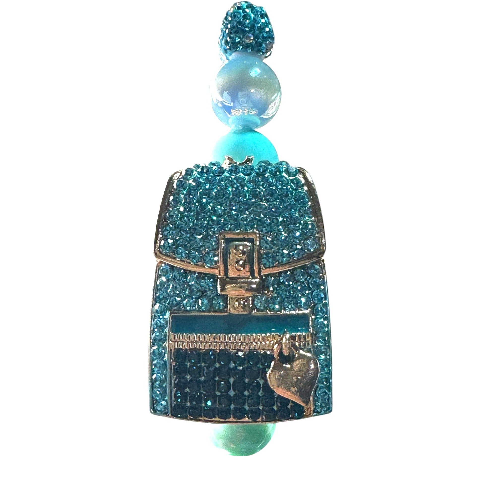 Luxury Turquoise Crystal Beaded Pen With Handbag Design & Decorative Accents