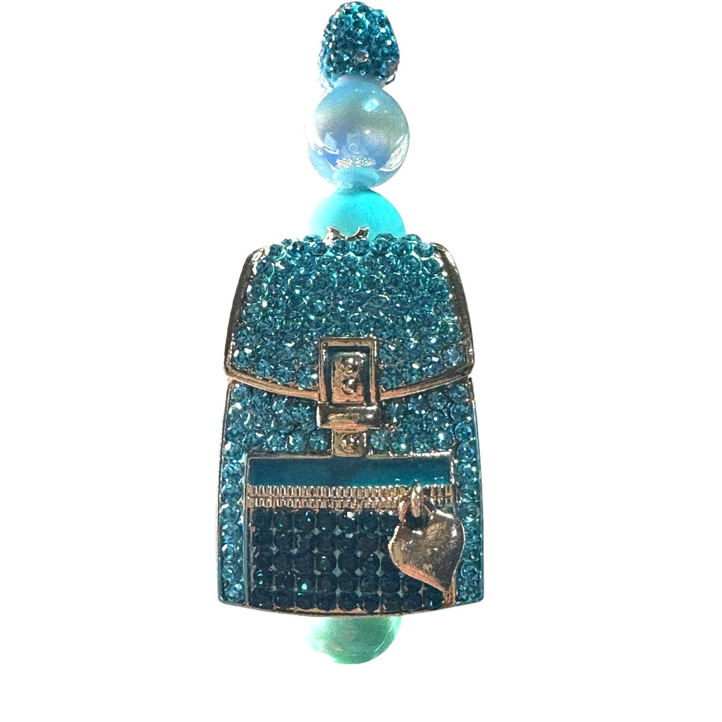 Luxury Turquoise Crystal Beaded Pen With Handbag Design & Decorative Accents