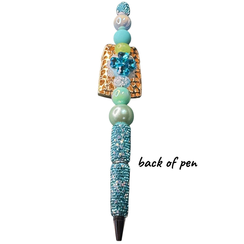 Luxury Turquoise Crystal Beaded Pen With Handbag Design & Decorative Accents