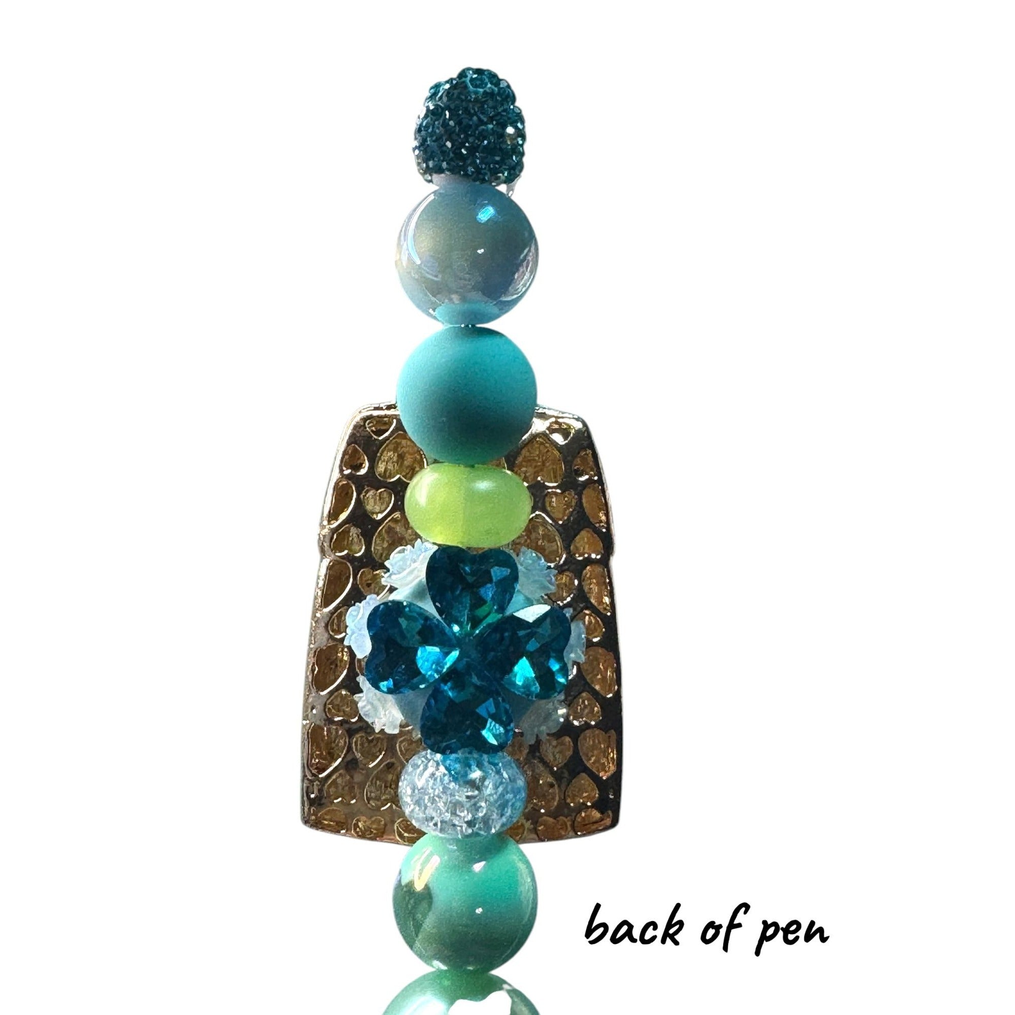 Luxury Turquoise Crystal Beaded Pen With Handbag Design & Decorative Accents