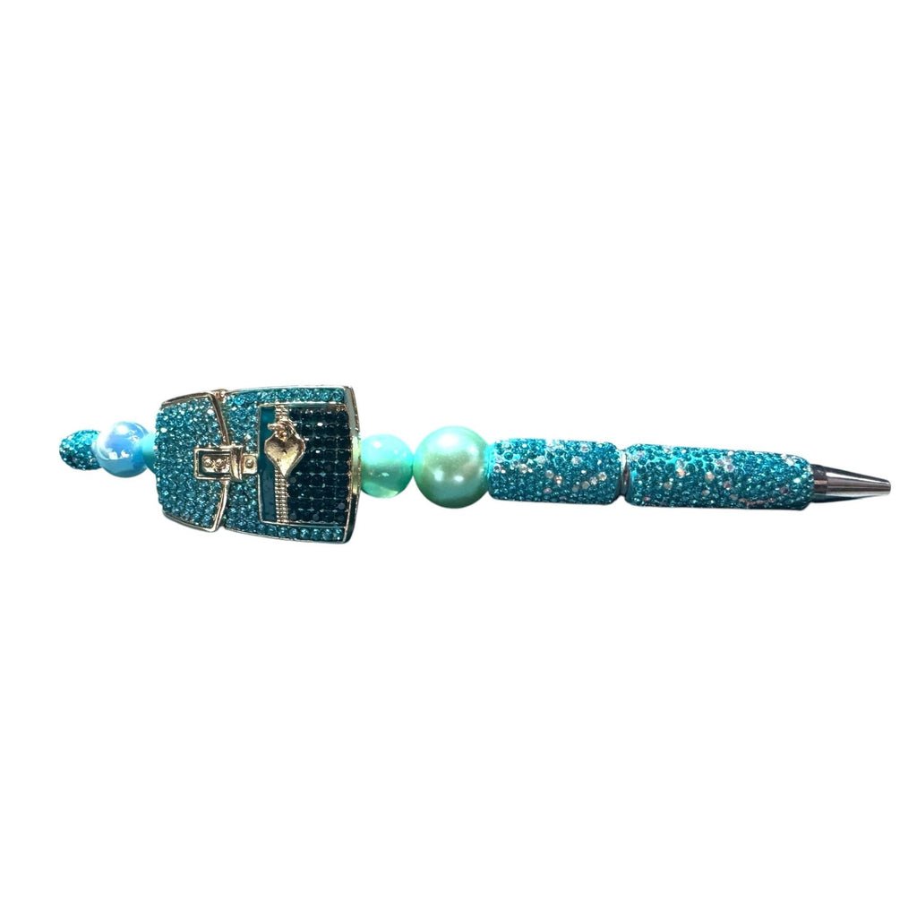 Luxury Turquoise Crystal Beaded Pen With Handbag Design & Decorative Accents