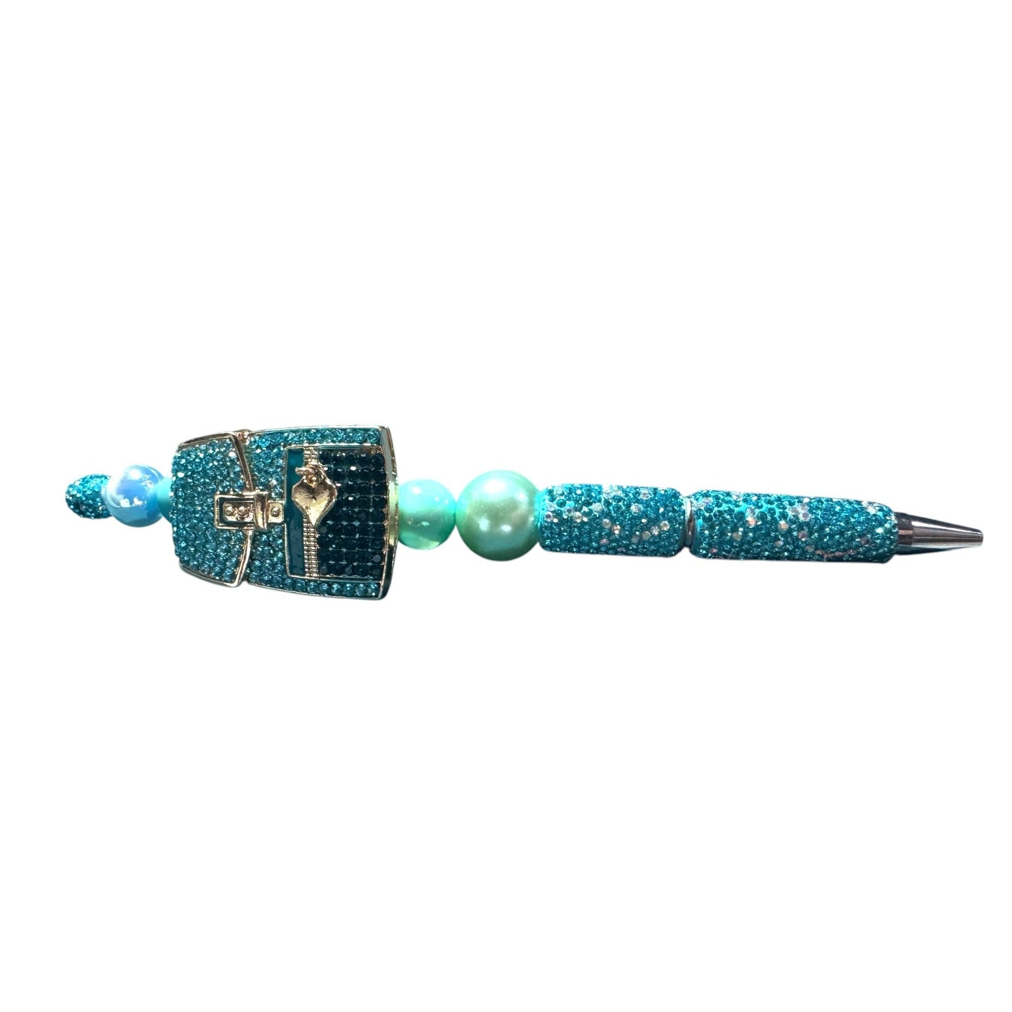 Luxury Turquoise Crystal Beaded Pen With Handbag Design & Decorative Accents