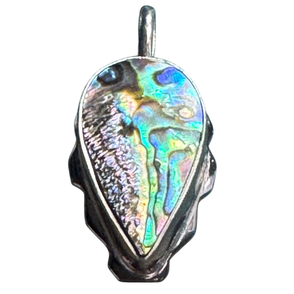 925 Sterling Silver Abalone Shell Pendant – Teardrop Oval, Iridescent Rainbow Colors, 1.5”