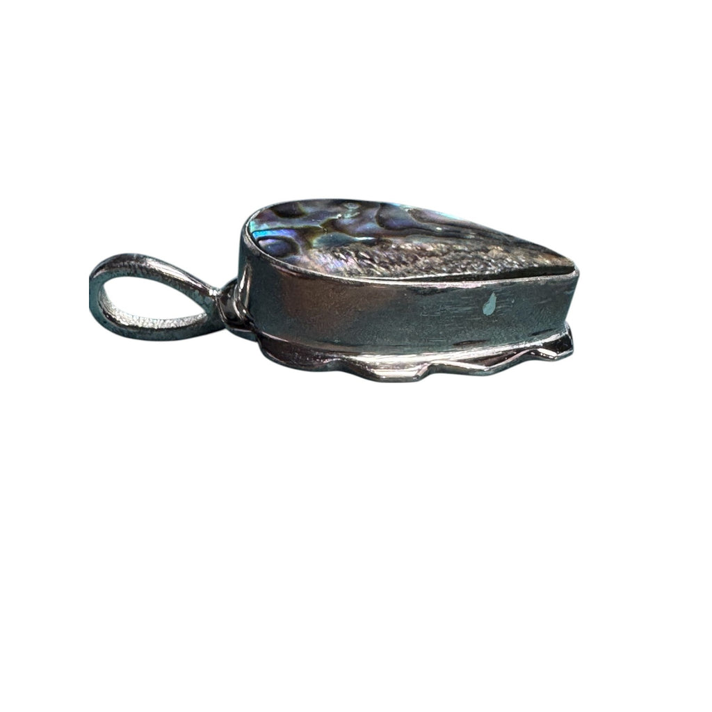 925 Sterling Silver Abalone Shell Pendant – Teardrop Oval, Iridescent Rainbow Colors, 1.5”