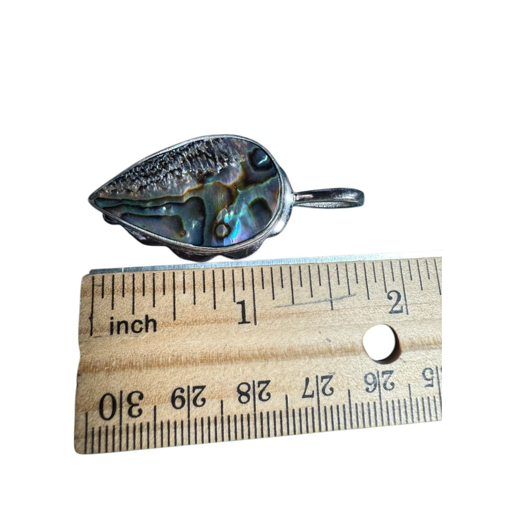 925 Sterling Silver Abalone Shell Pendant – Teardrop Oval, Iridescent Rainbow Colors, 1.5”