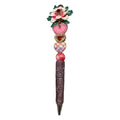 Floral Enamel Decorative Ballpoint Pen With Glitter Handle & Heart Accents Pink & Green Design