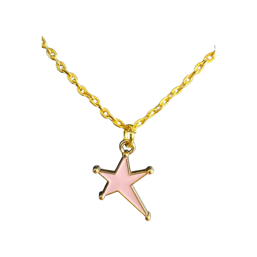 Gold-Plated Chain Necklace With Pink Star Pendant