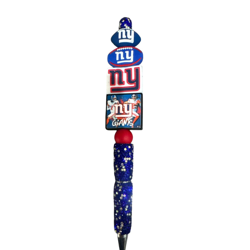 NY Giants Themed Beaded Glitter Pen With Logo Charms For Fans & Collectors