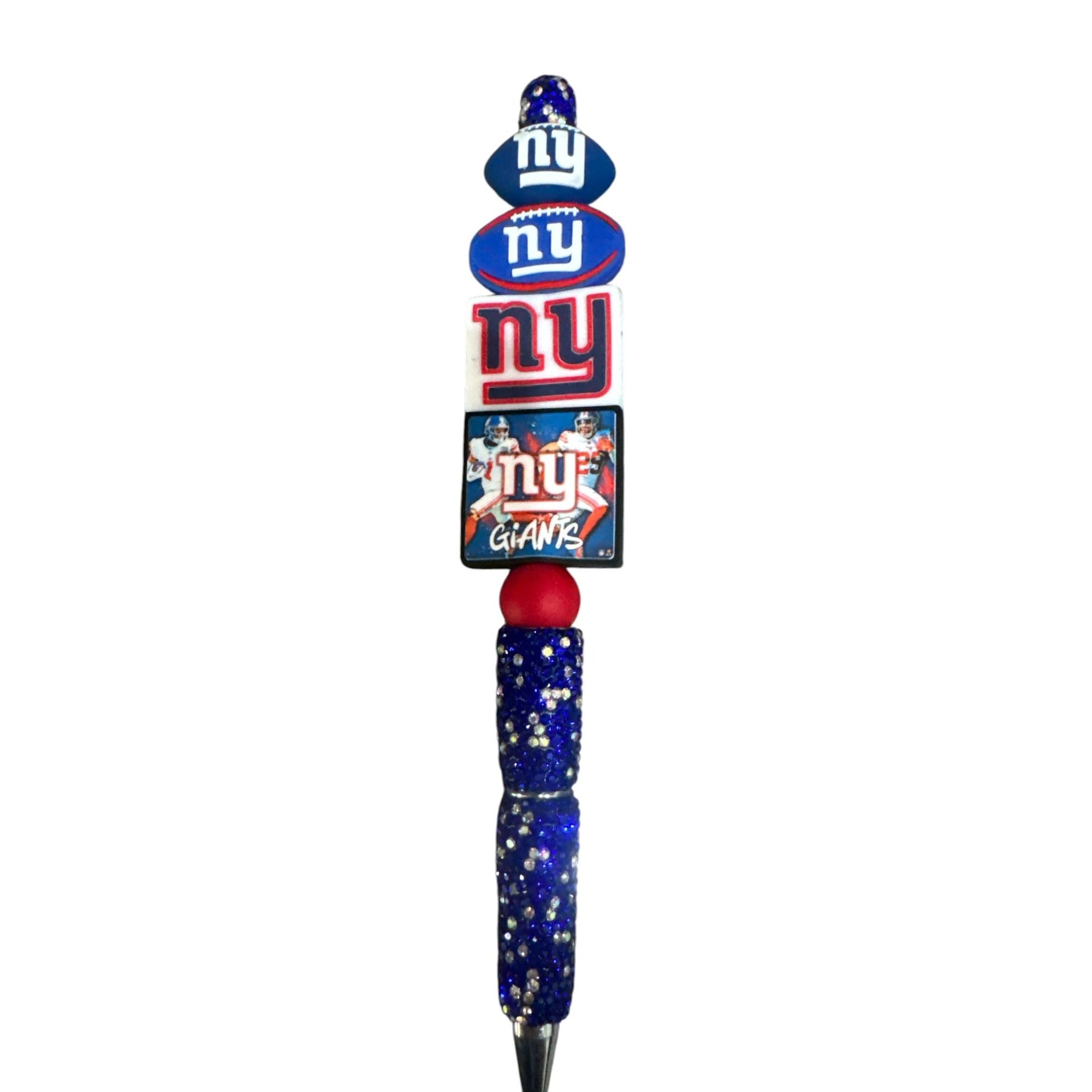 NY Giants Themed Beaded Glitter Pen With Logo Charms For Fans & Collectors