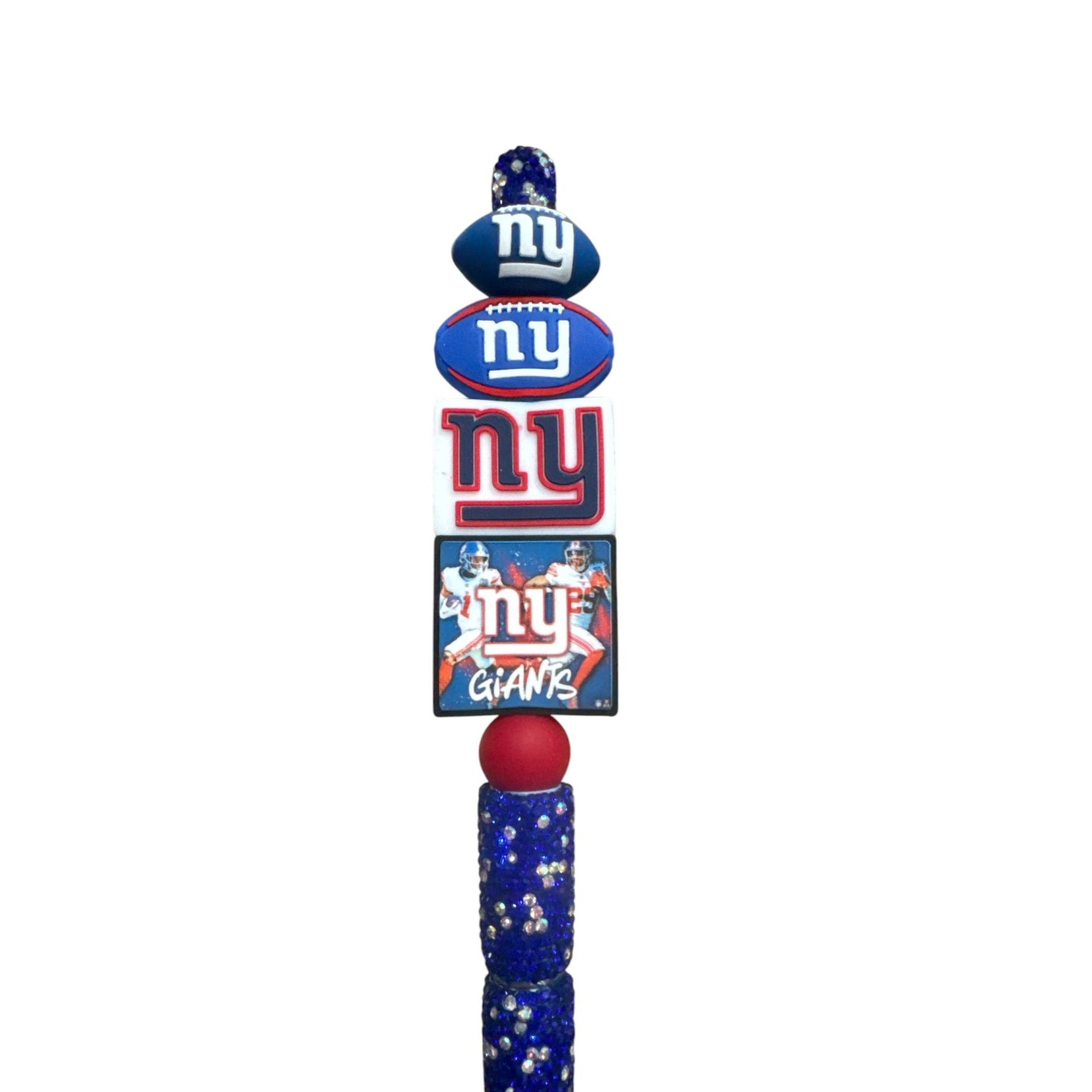 NY Giants Themed Beaded Glitter Pen With Logo Charms For Fans & Collectors