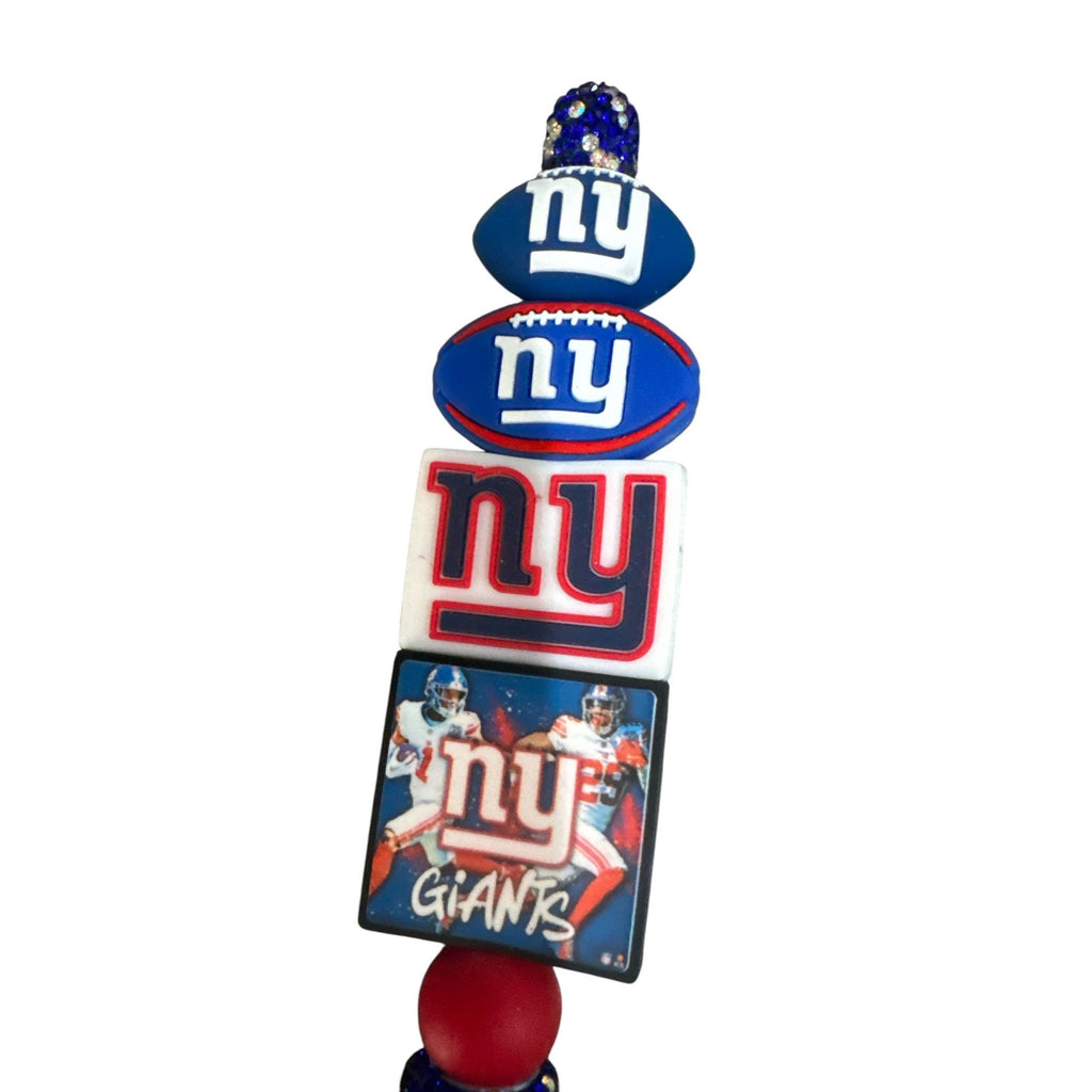 NY Giants Themed Beaded Glitter Pen With Logo Charms For Fans & Collectors