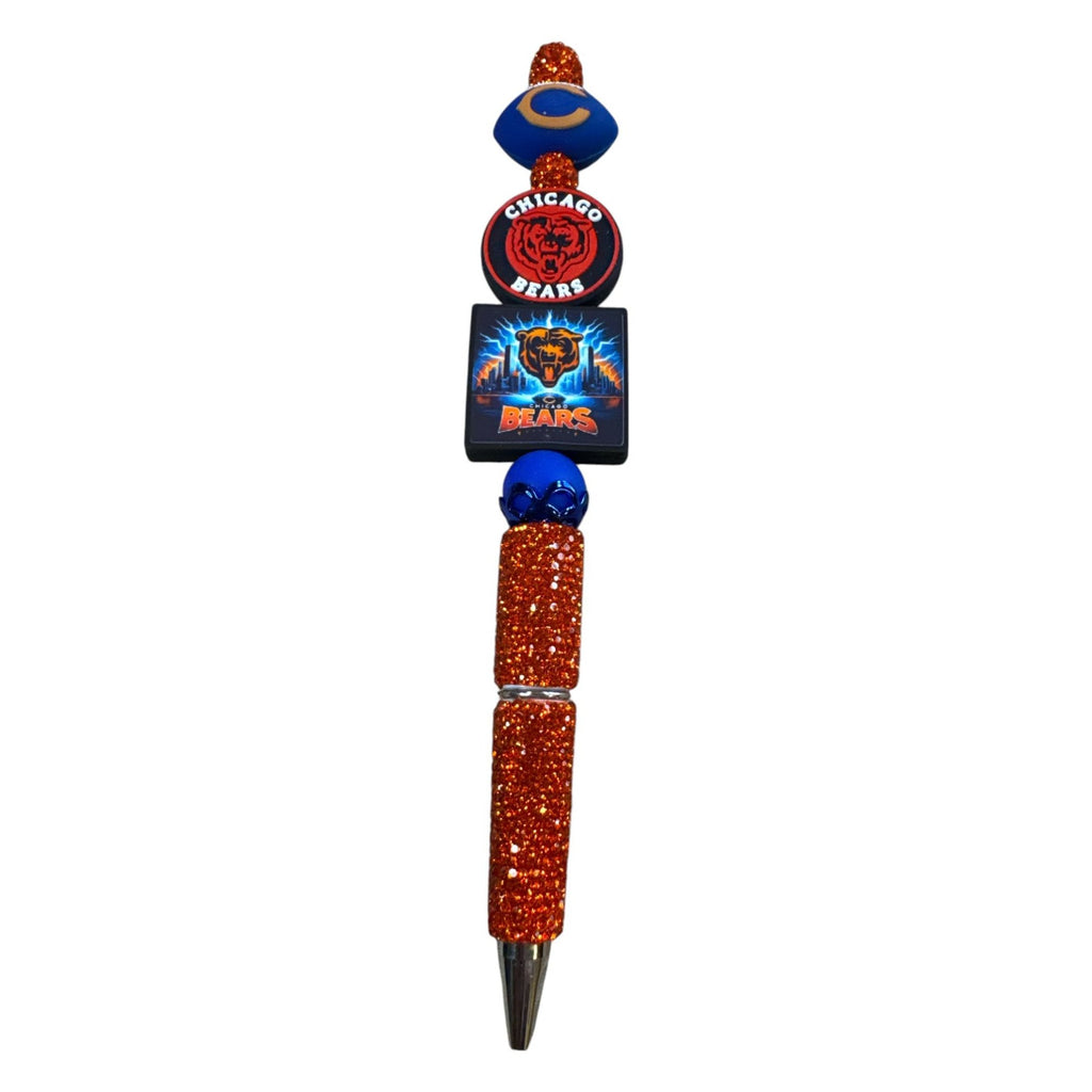 Chicago Bears Themed Glitter Pen With Logo Charms & Orange Accents - Great For Fans Or Gifting
