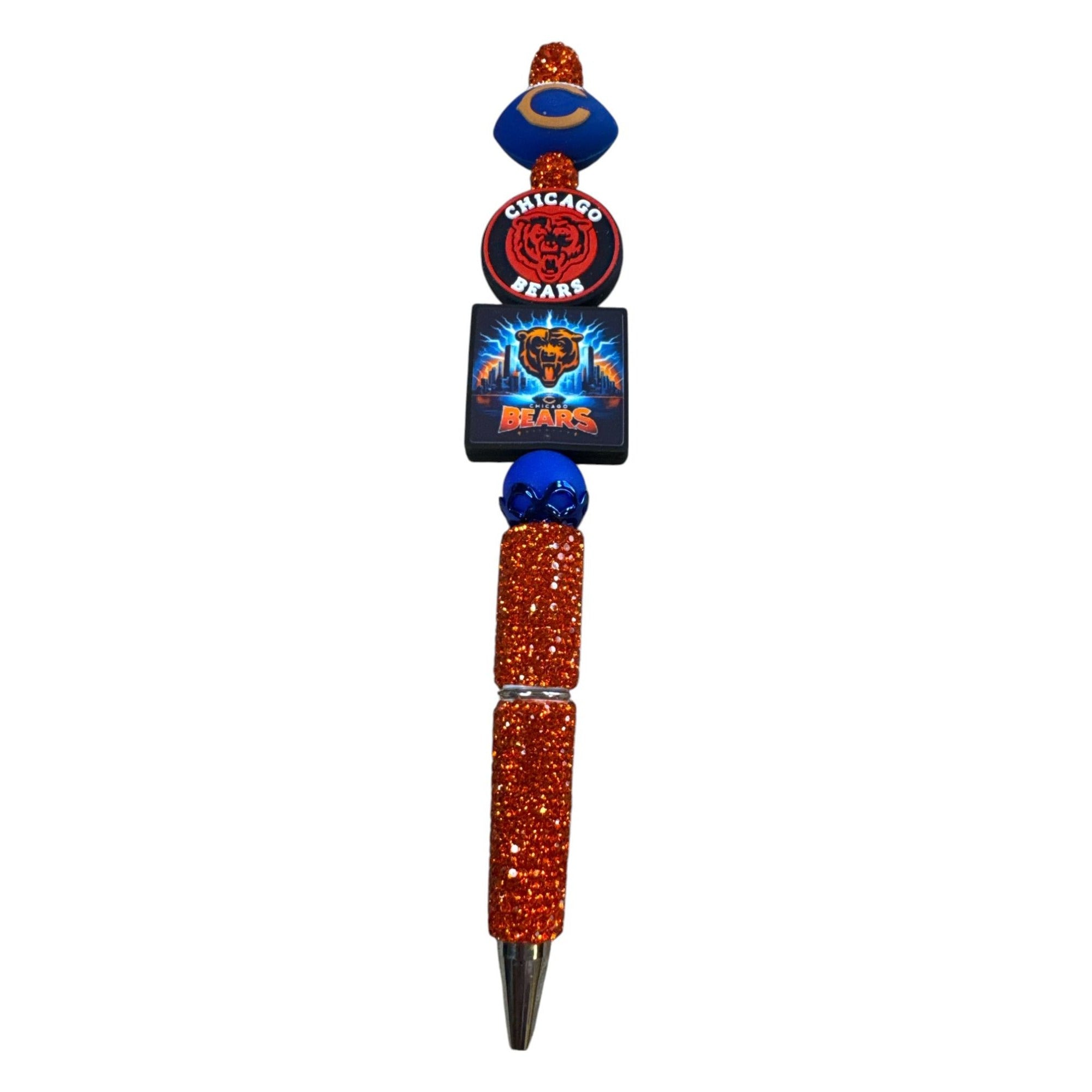 Chicago Bears Themed Glitter Pen With Logo Charms & Orange Accents - Great For Fans Or Gifting