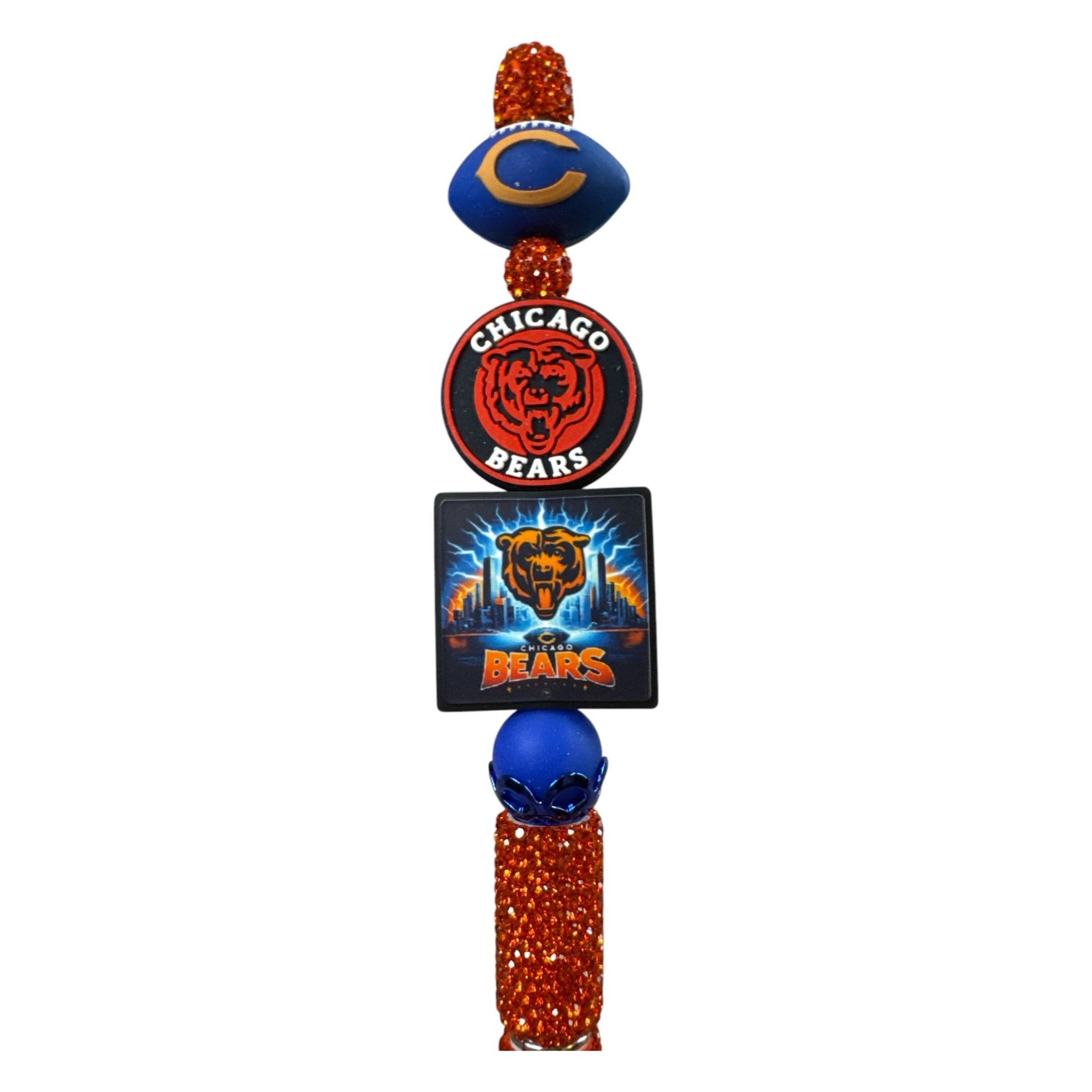 Chicago Bears Themed Glitter Pen With Logo Charms & Orange Accents - Great For Fans Or Gifting