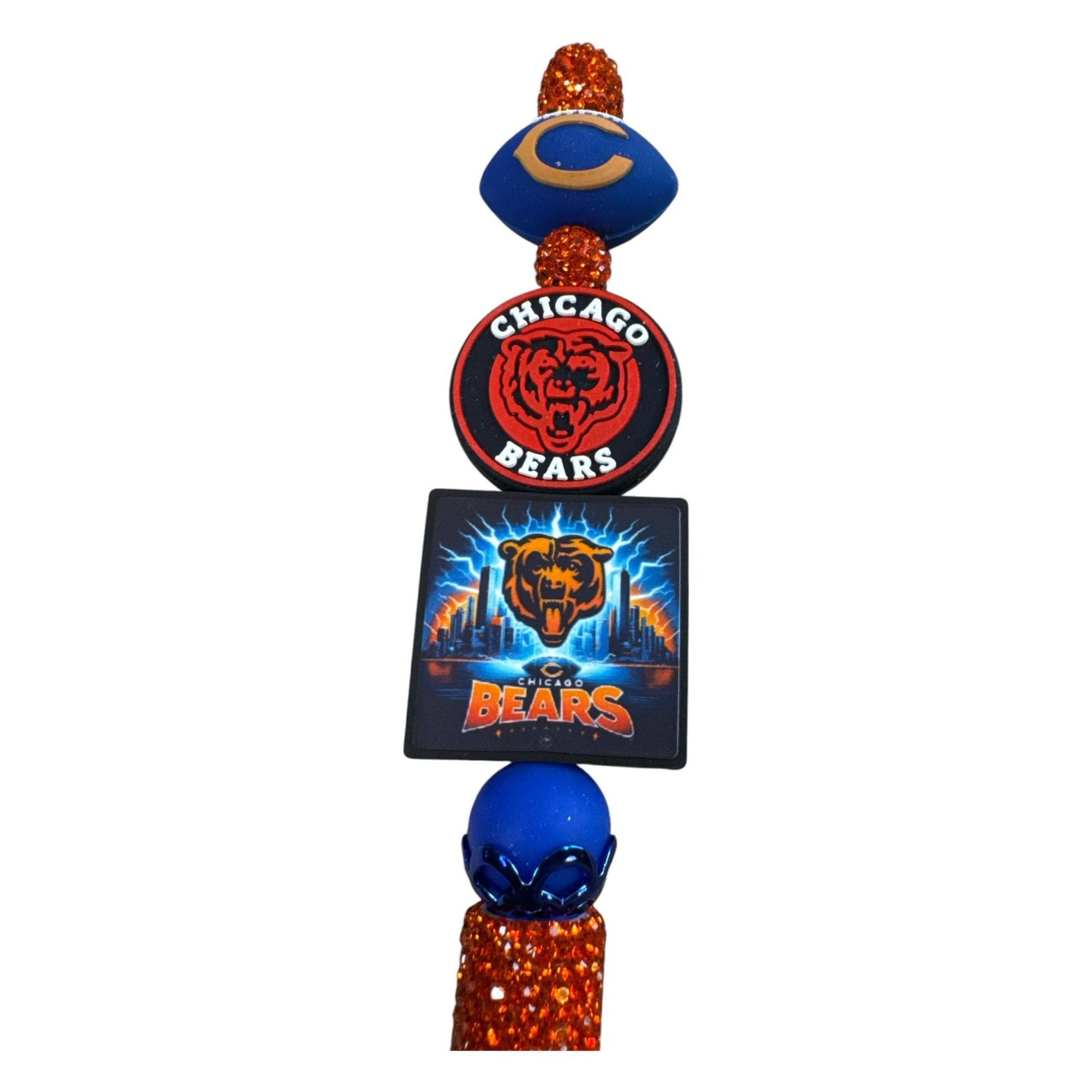 Chicago Bears Themed Glitter Pen With Logo Charms & Orange Accents - Great For Fans Or Gifting
