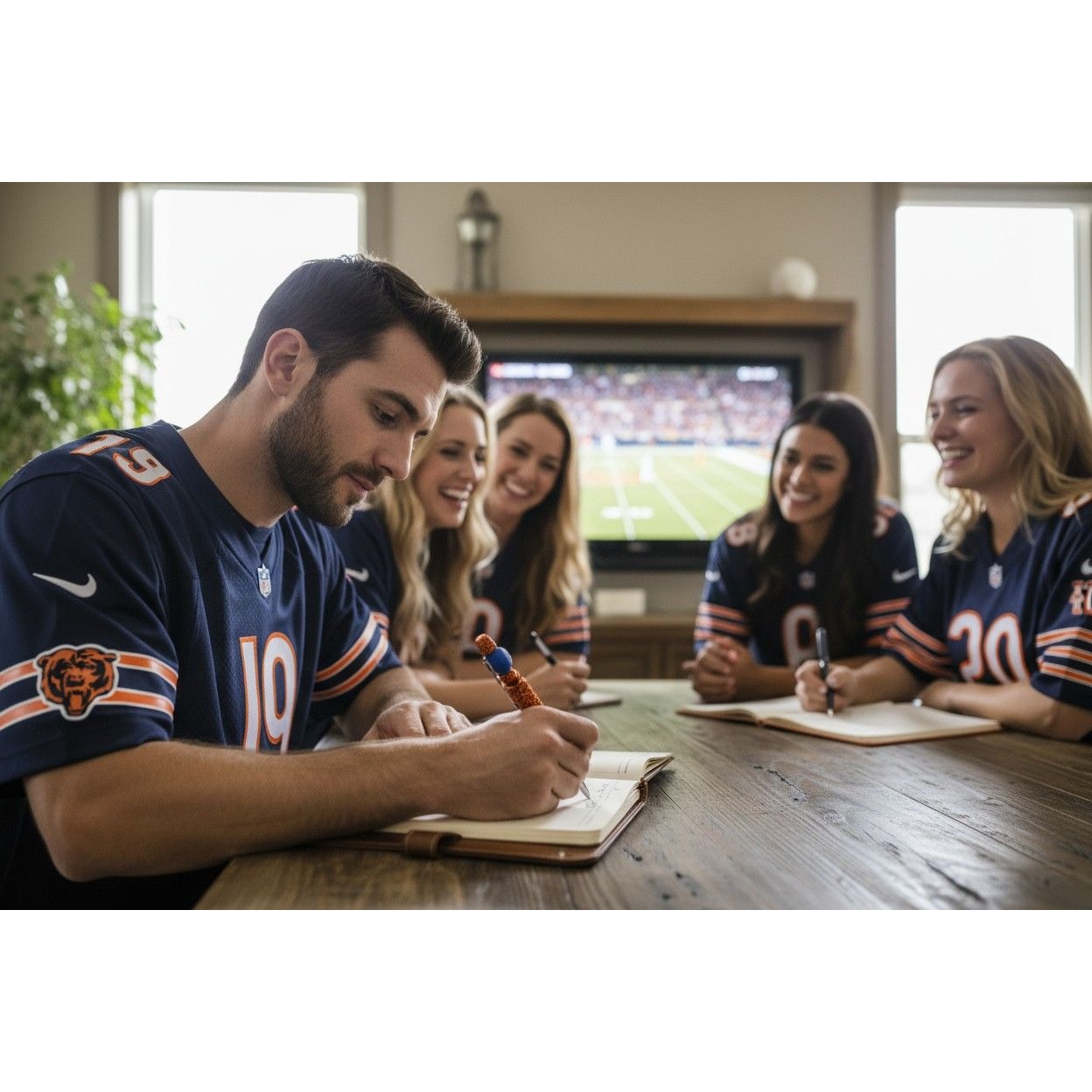 Chicago Bears Themed Glitter Pen With Logo Charms & Orange Accents - Great For Fans Or Gifting