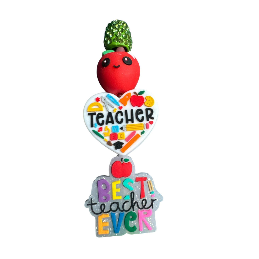 Best Teacher Ever Decorative Green Rhinestone Pen With Apple & Heart Accents