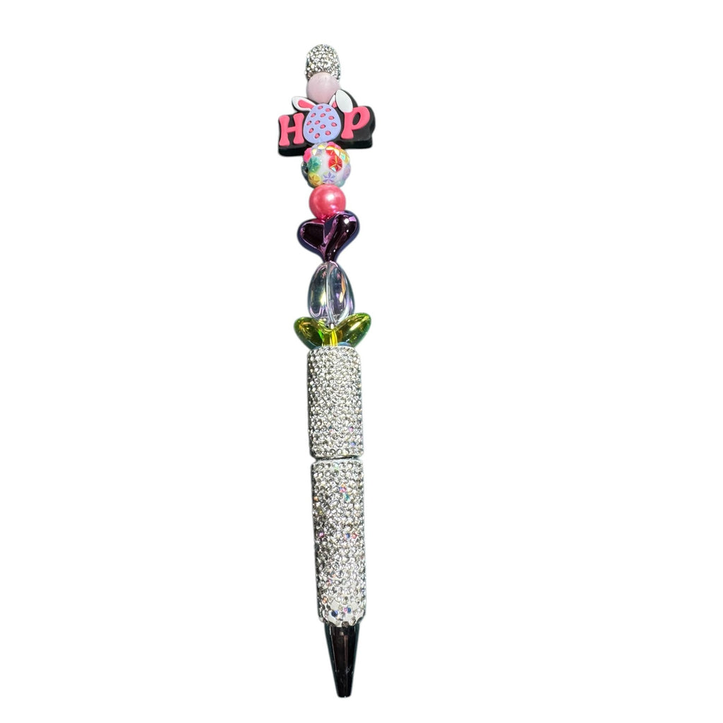 Easter-Themed Glitter Pen With Colorful Beads "Hop" Topper & Rhinestone Handle - Fun Writing Gift Idea