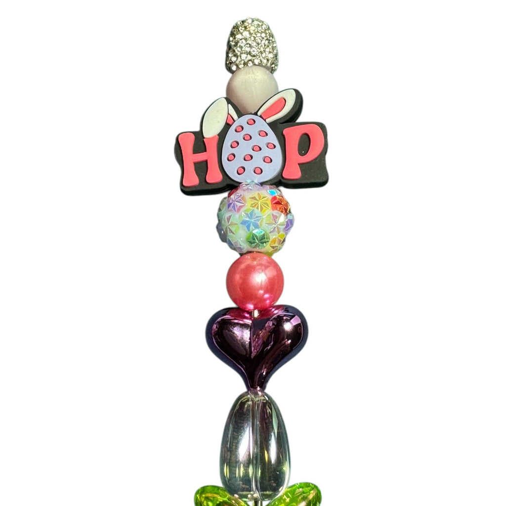 Easter-Themed Glitter Pen With Colorful Beads "Hop" Topper & Rhinestone Handle - Fun Writing Gift Idea
