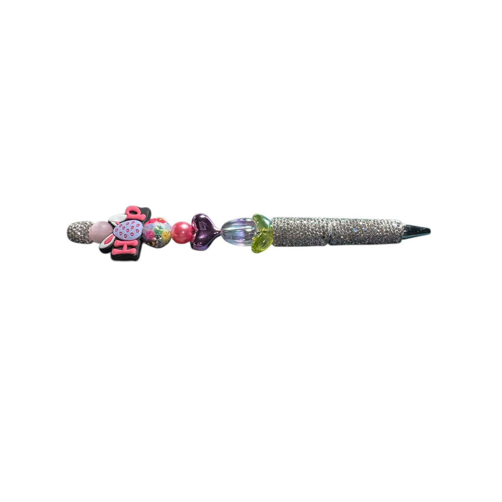 Easter-Themed Glitter Pen With Colorful Beads "Hop" Topper & Rhinestone Handle - Fun Writing Gift Idea