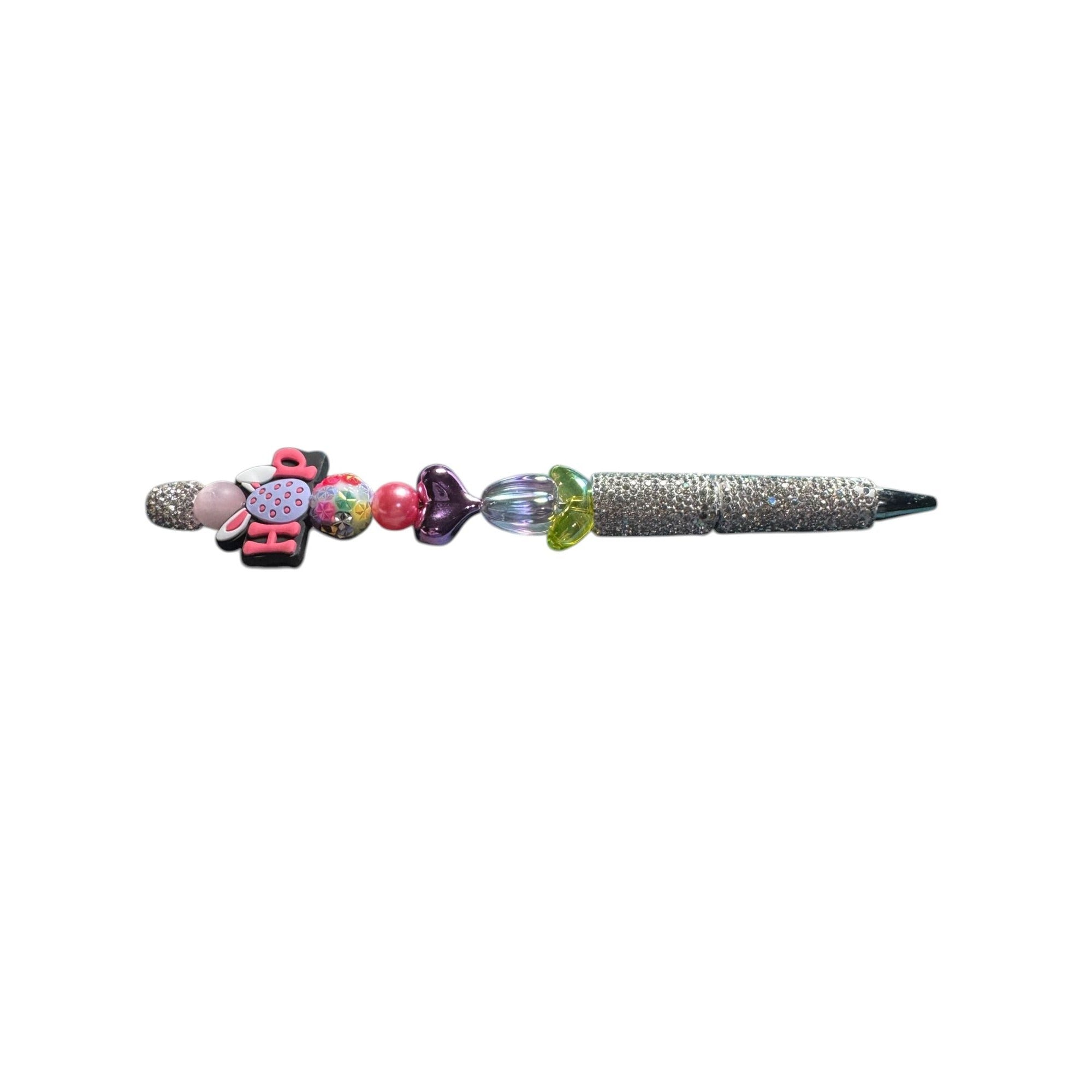 Easter-Themed Glitter Pen With Colorful Beads "Hop" Topper & Rhinestone Handle - Fun Writing Gift Idea